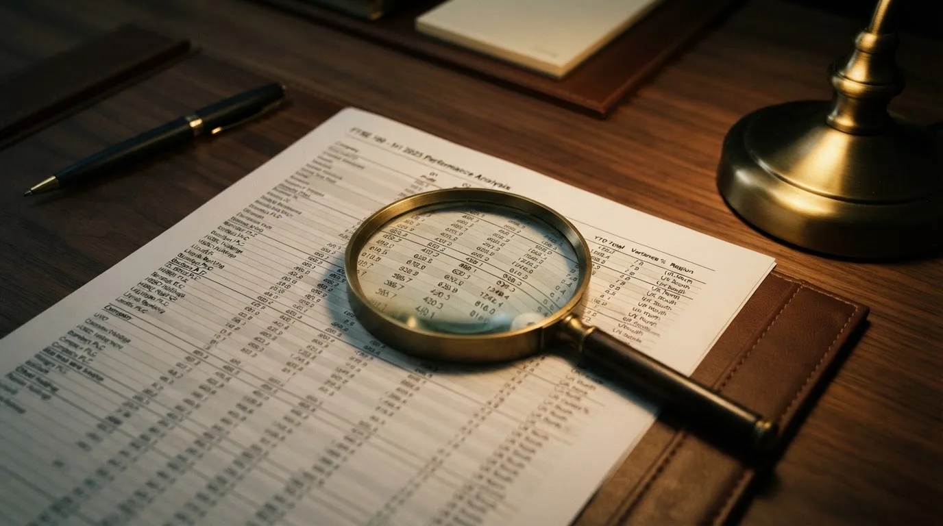A magnifying glass rests over a printed regulatory certificate on a wooden desk.