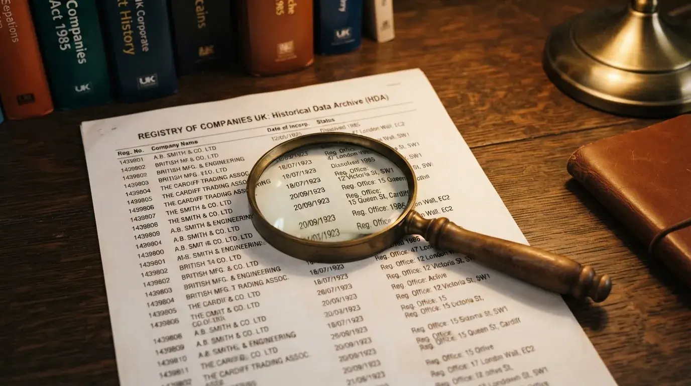 A magnifying glass rests over a printed regulatory certificate on a wooden desk.