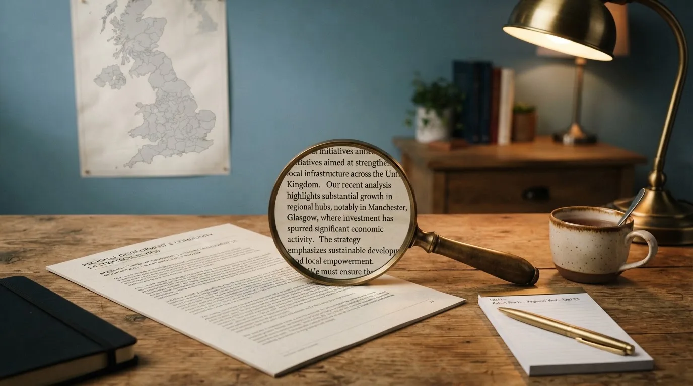 A magnifying glass held over a printed gambling licence certificate on a desk, with a UK map faintly visible in the background